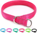 Mycicy Reflective Slip Dog Collar front view in bright pink showing padded mesh lining.