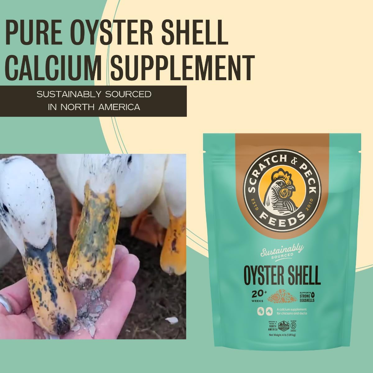 Back of Scratch and Peck Feeds oyster shell packaging