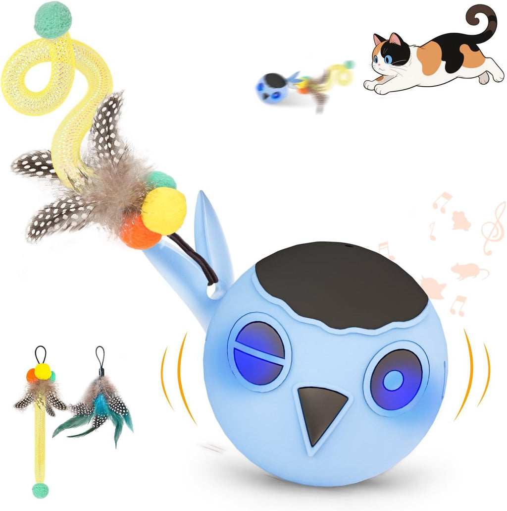 Kiwilove interactive smart cat toy ball in blue color front view