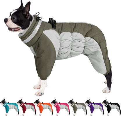AOFITEE Fullbody Dog Coat Warm Fleece Dog Jacket, Windproof Dogs Winter Coat with Harness Built in, Reflective Turtleneck Dogs Snowsuit Puffer Jacket, Four Legged Snow Suit for Small Medium Large Pet - Image 11