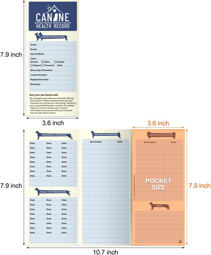 USA imported canine medical history record booklets showcasing the thick ink bleed resistant material.
