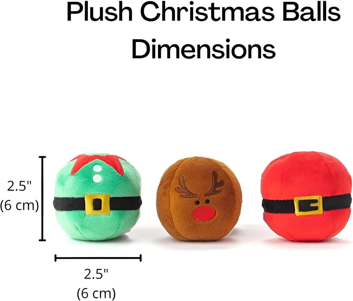 Three pack of holiday themed soft cotton cat balls featuring detailed seasonal characters.