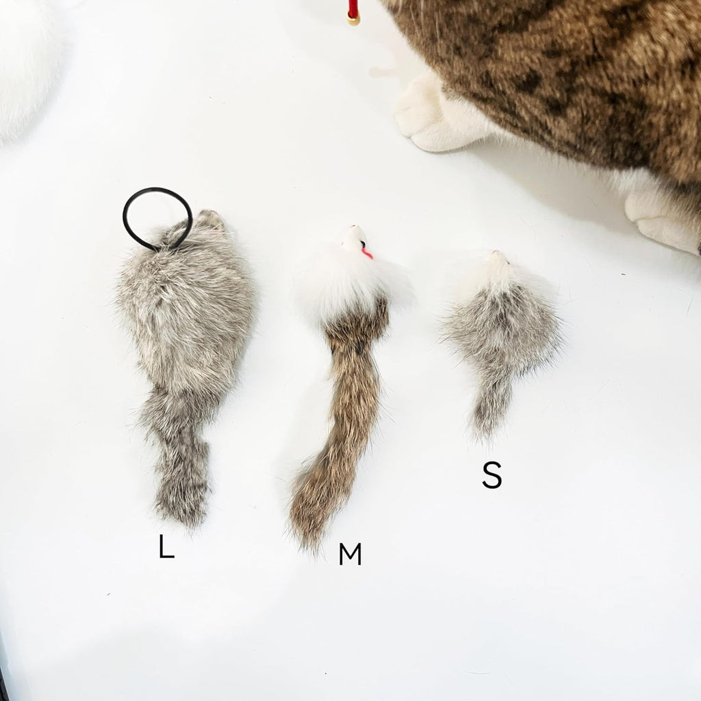 Caticalife genuine fur mouse toy attached to a hanging rope for self play