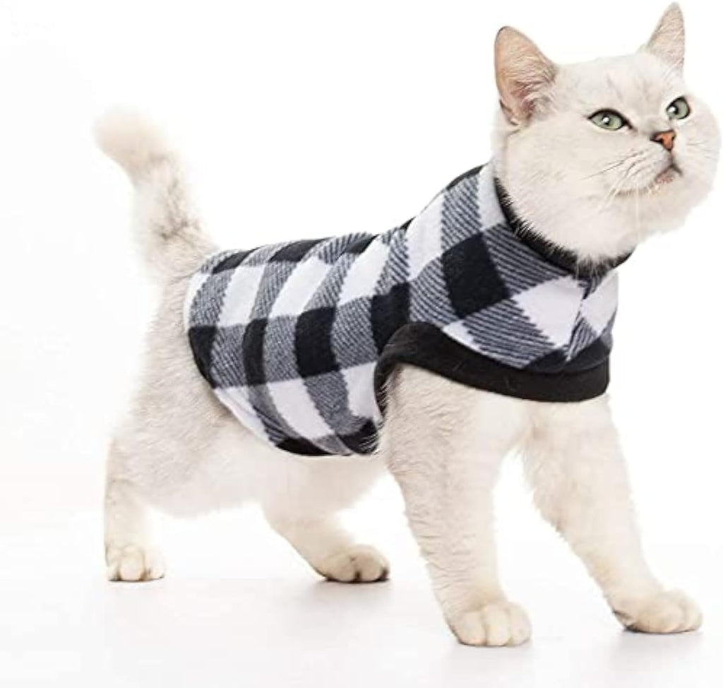 Expawlorer plaid cat sweater front view showing buffalo check pattern