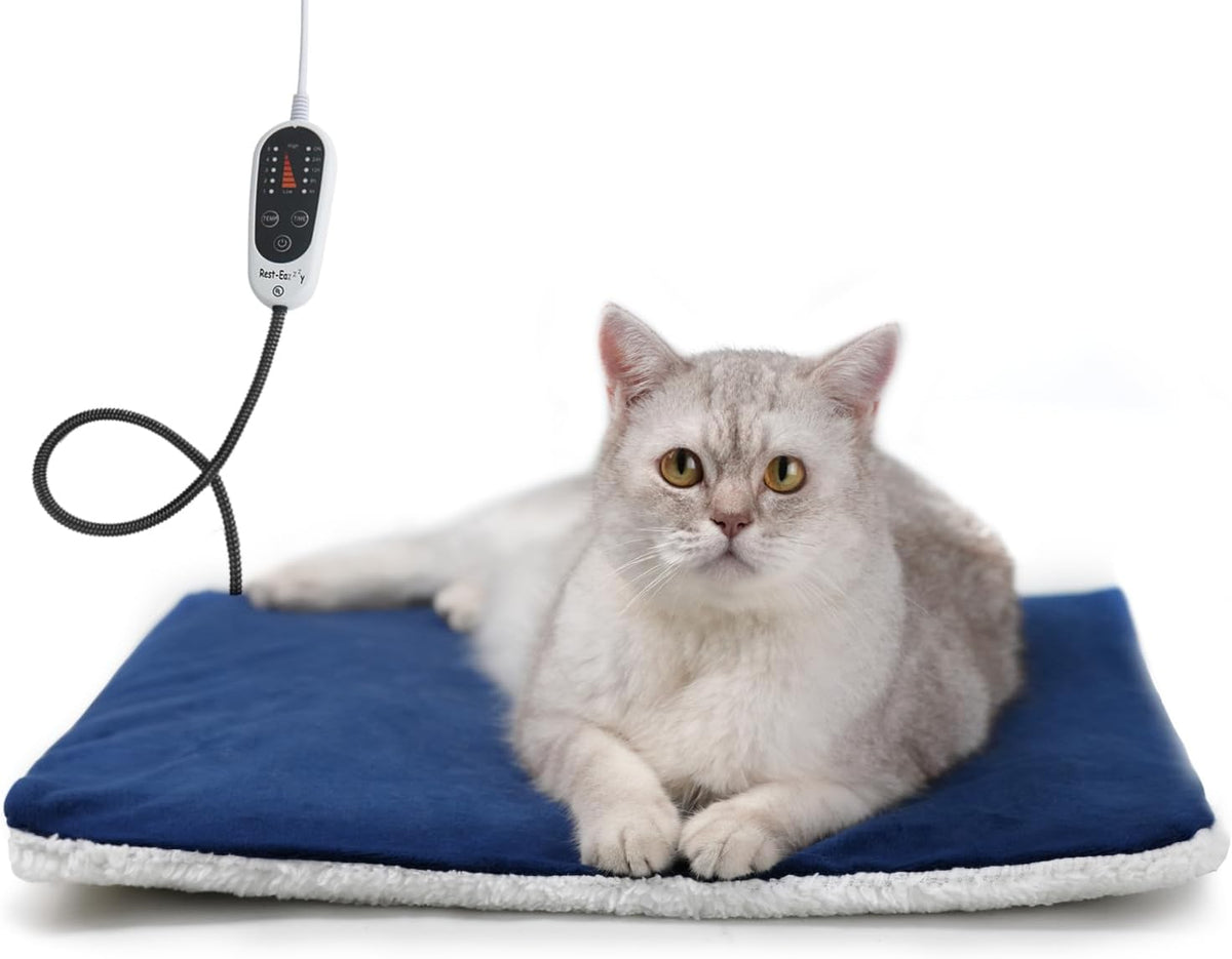 Rest-Eazzzy Heated Cat Bed with Removable Cover, 5 Level Timer & Temperature, Indoor Warming Mat for Cats & Dogs (Heat Pad, Pure-Blue, M) - Image 13