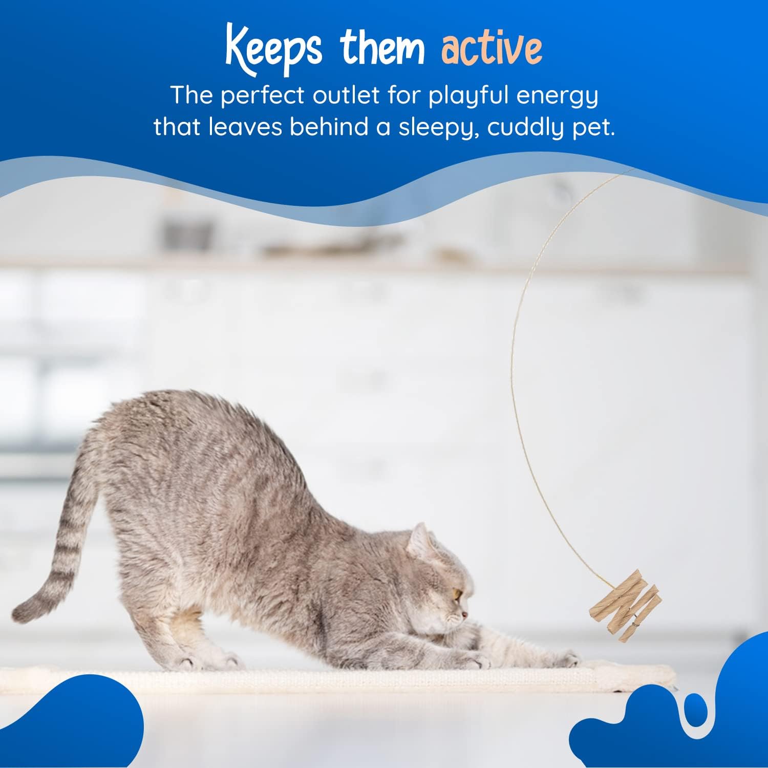 Cat Dancer interactive cat toy laid out flat on a white background showing its full length.