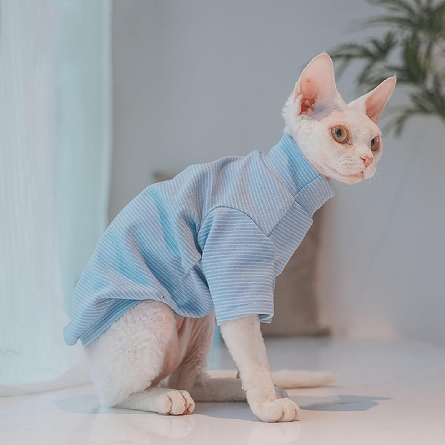 Close up of soft fleece material and turtleneck design for hairless cats