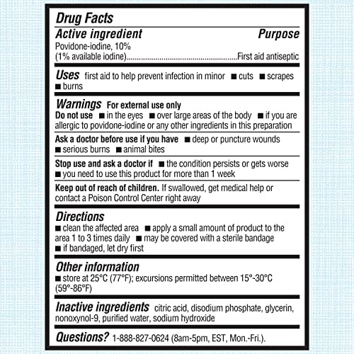 Authentic Betadine povidone iodine wound care solution ingredients panel
