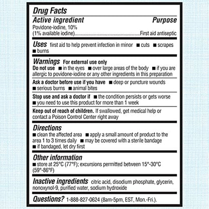 Authentic Betadine povidone iodine wound care solution ingredients panel