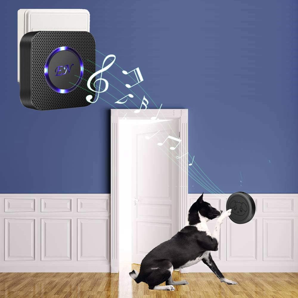 EverNary wireless doggie doorbell transmitters mounted on a wall for pet housebreaking