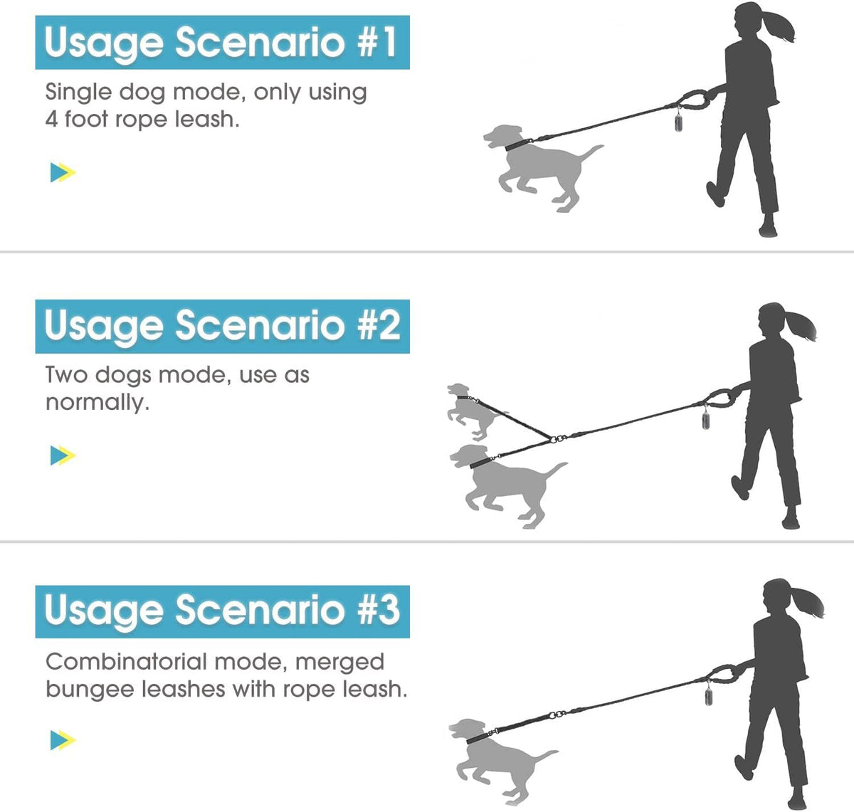 BAAPET four foot standalone rope leash detached from the dual coupler extension.