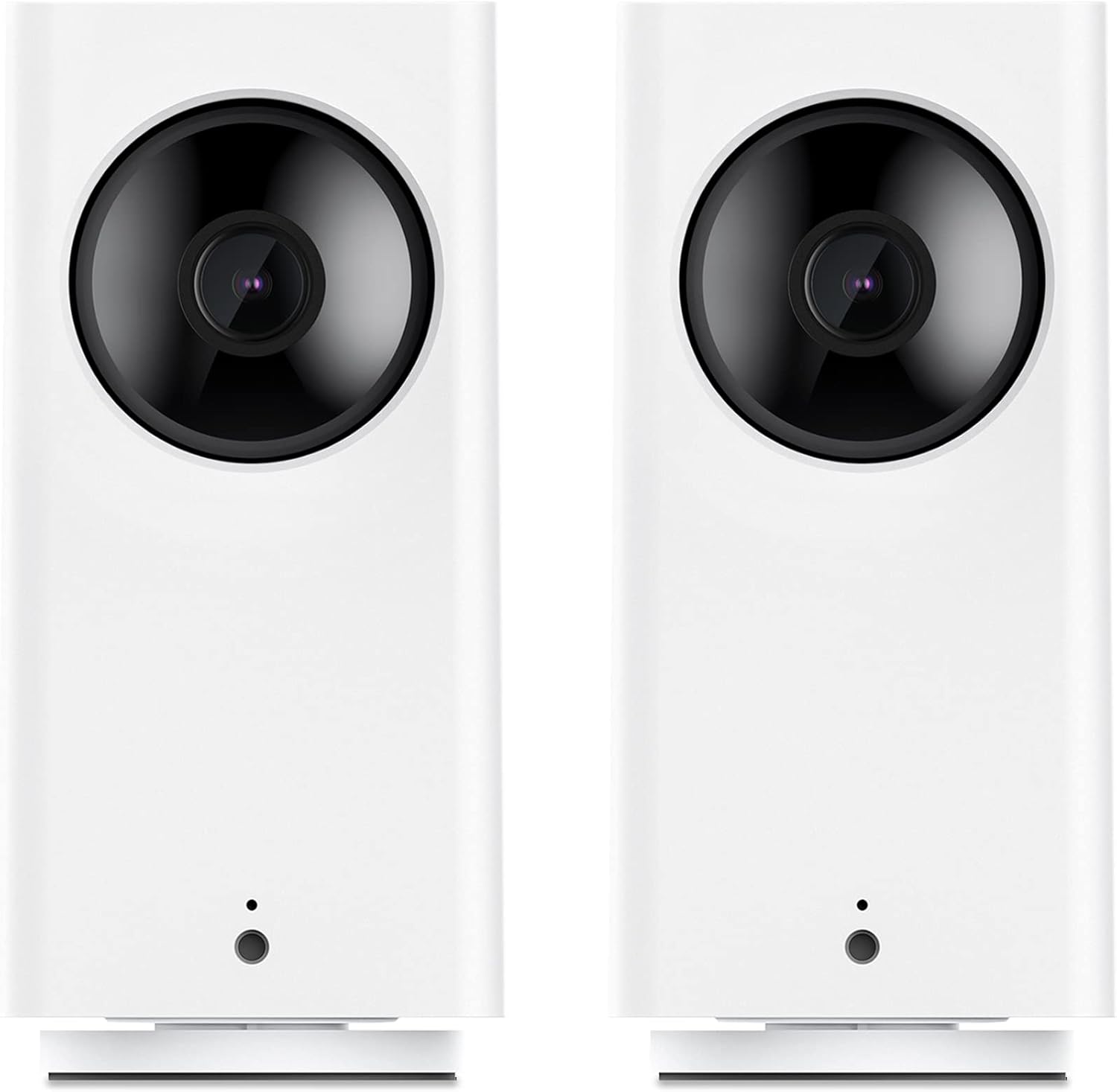 WYZE Cam Pan v2 indoor smart security camera front view showcasing white cylindrical body and black lens