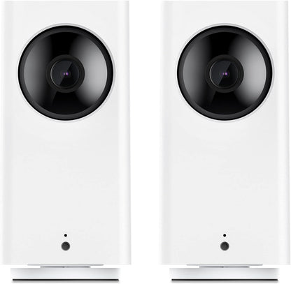 WYZE Cam Pan v2 indoor smart security camera front view showcasing white cylindrical body and black lens