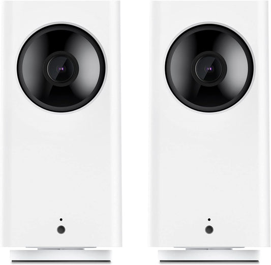 WYZE Cam Pan v2 indoor smart security camera front view showcasing white cylindrical body and black lens