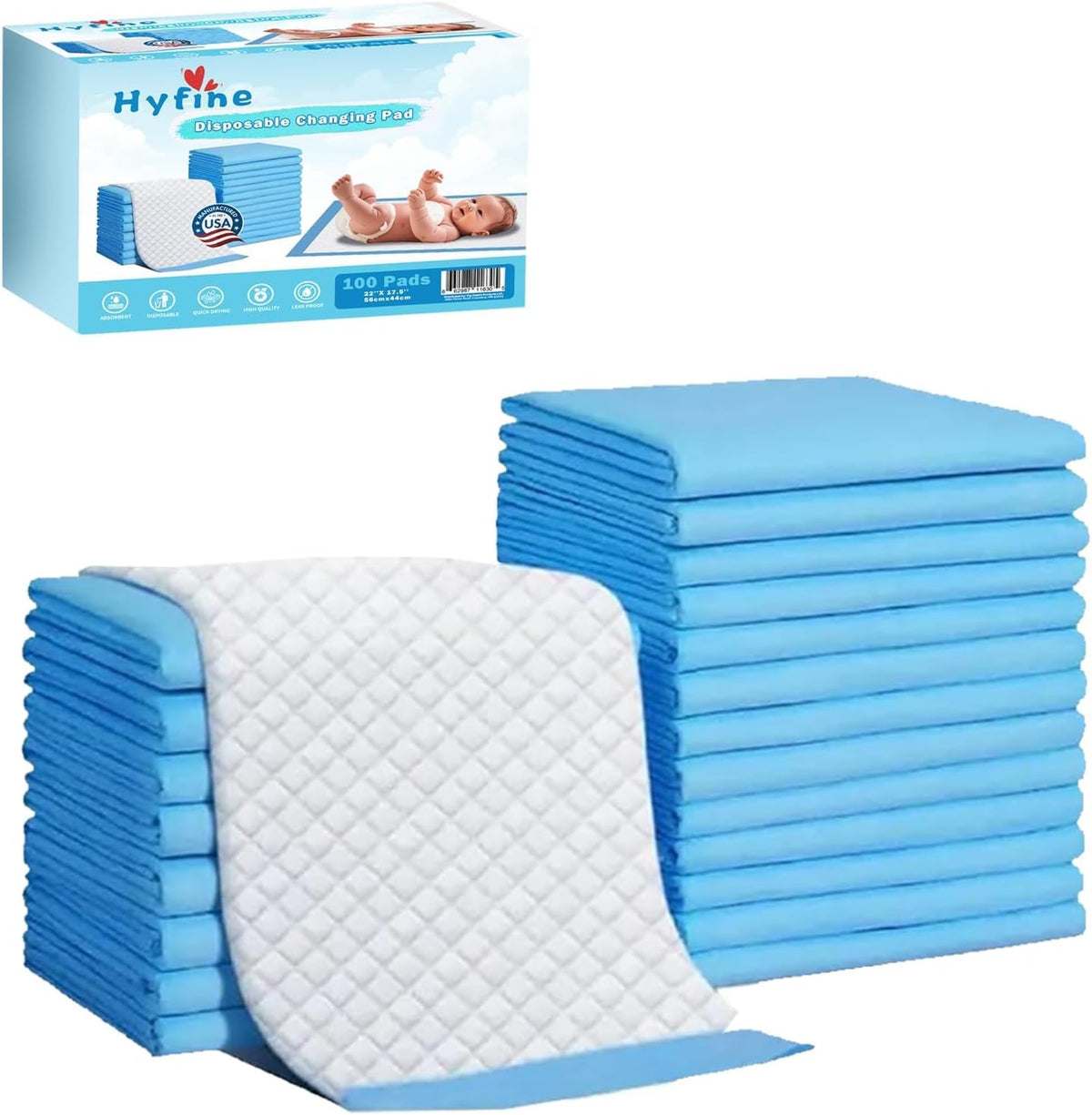 Hyfine disposable baby changing pads front view in 100 pack