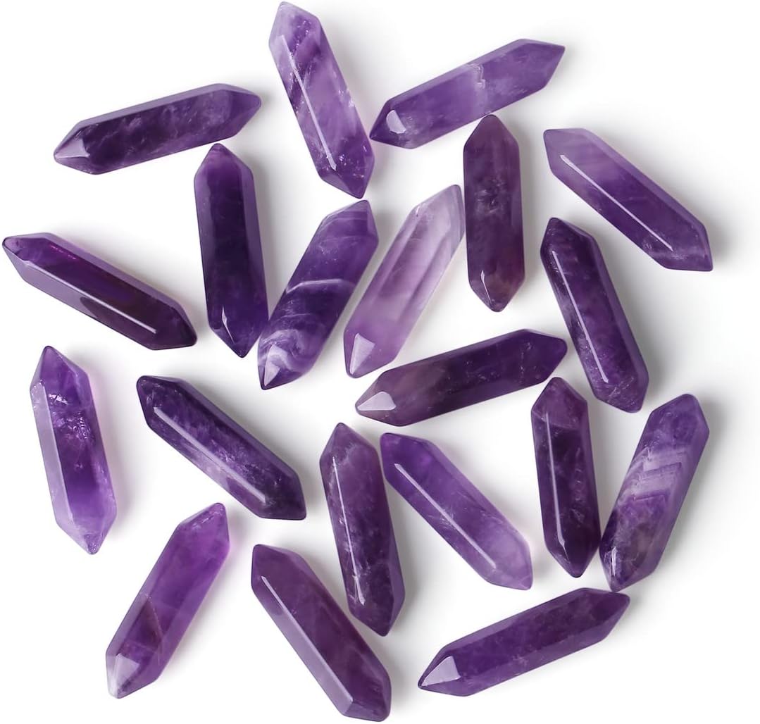 ZHIYUXI Amethyst Crystal Rock 10 piece set front view showing polished purple wands.