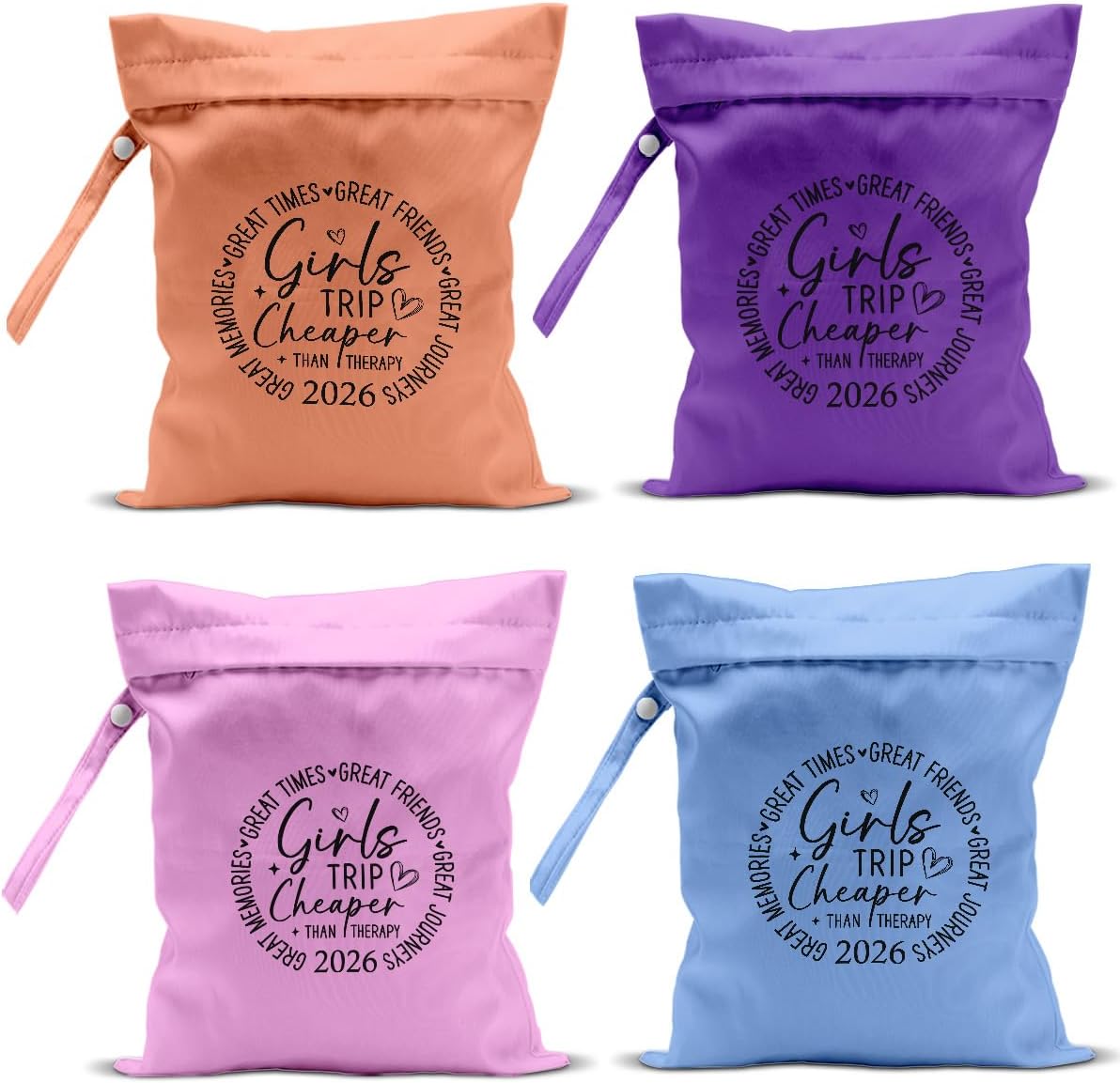 Zcyxuuw 4 pieces girls trip wet dry bag set front view