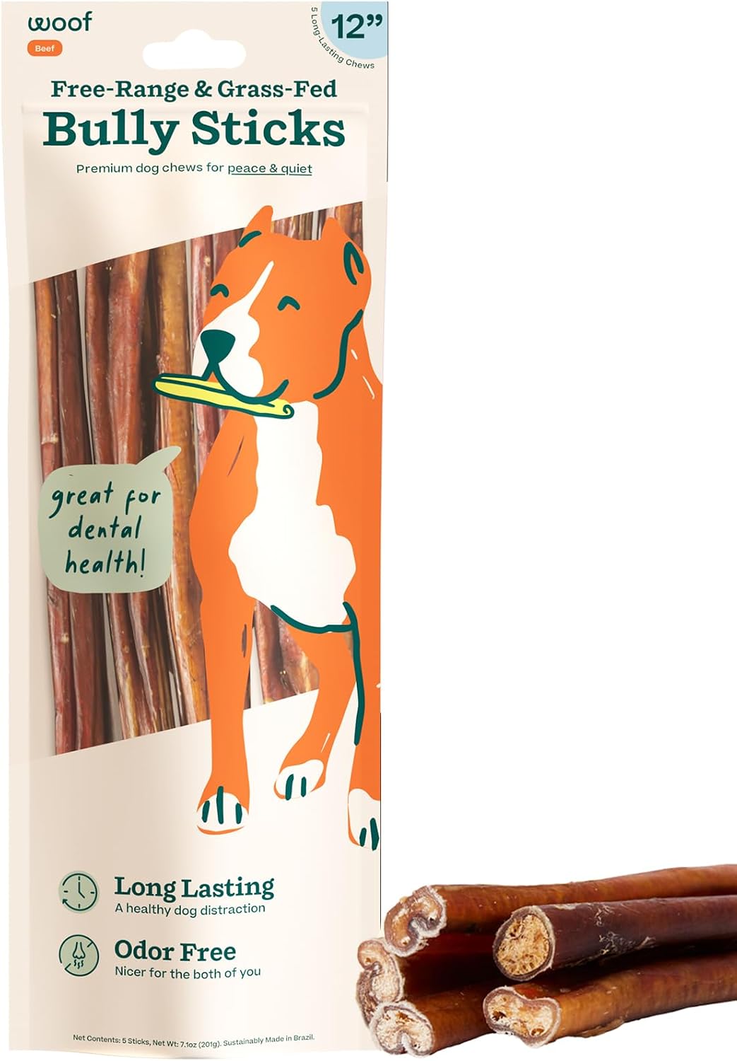 WOOF Bully Sticks Dog Treats - Chew Sticks for Dogs - Long-Lasting Dog Chew Treats - Made with Free-Range, Grass-Fed Beef - 6" Sticks - 10pk - Image 10