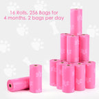 Pink leakproof pet waste bags lavender scented rolled up close up