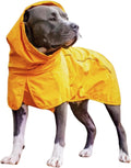 Spark Paws Breatheshield Dog Raincoat front view on a large breed dog in mustard yellow color.