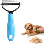 Dhgate double sided pet grooming brush blue large front view showing stainless steel teeth