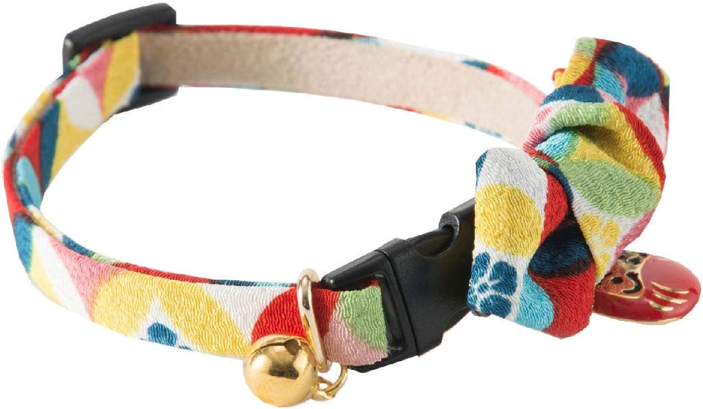 Full length layout of the Necoichi Daruma bow tie cat collar in vibrant red.