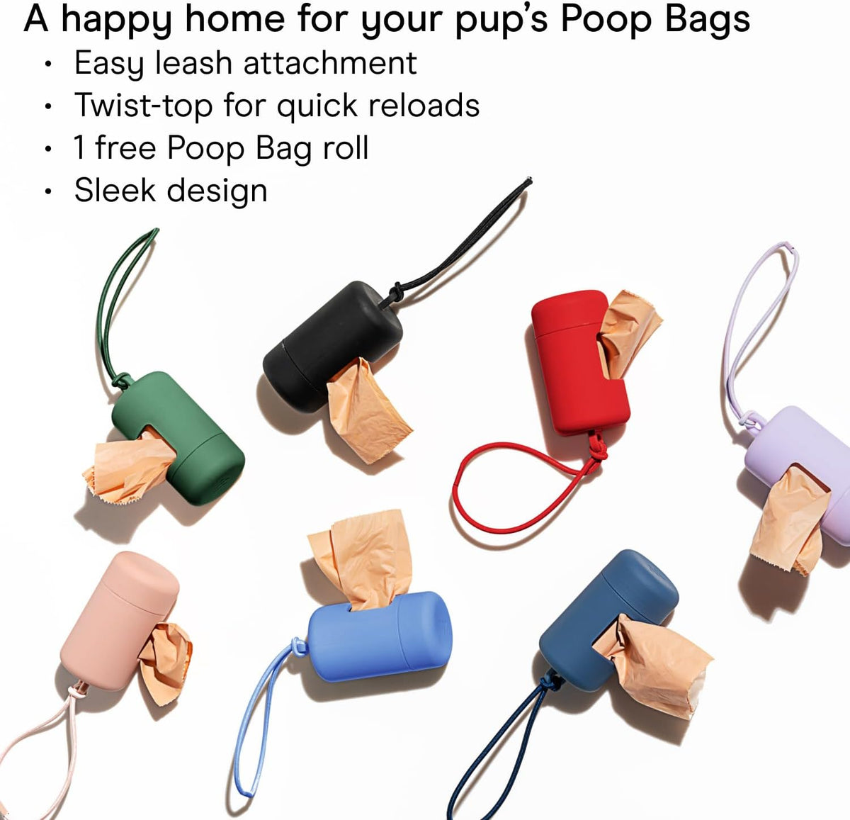 Premium imported pet waste bag dispenser with easy twist top cap open for refills.