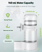 Pawfly plastic cage waterer showing 140 milliliter measurement markings