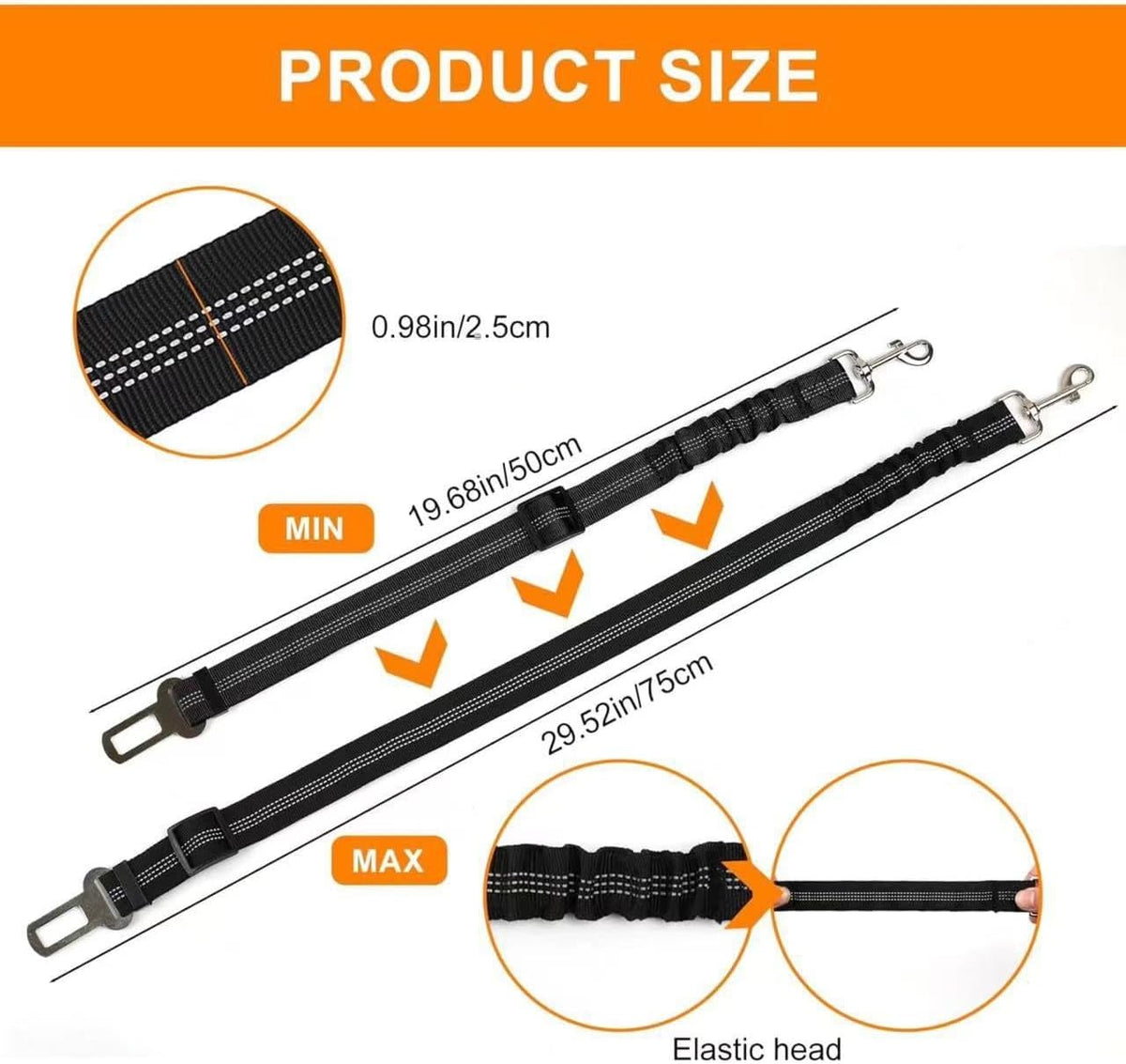 Adjustable nylon dog car seat belt with swivel snap hook