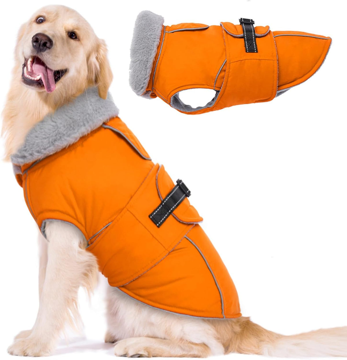 Lelepet orange waterproof dog coat front view