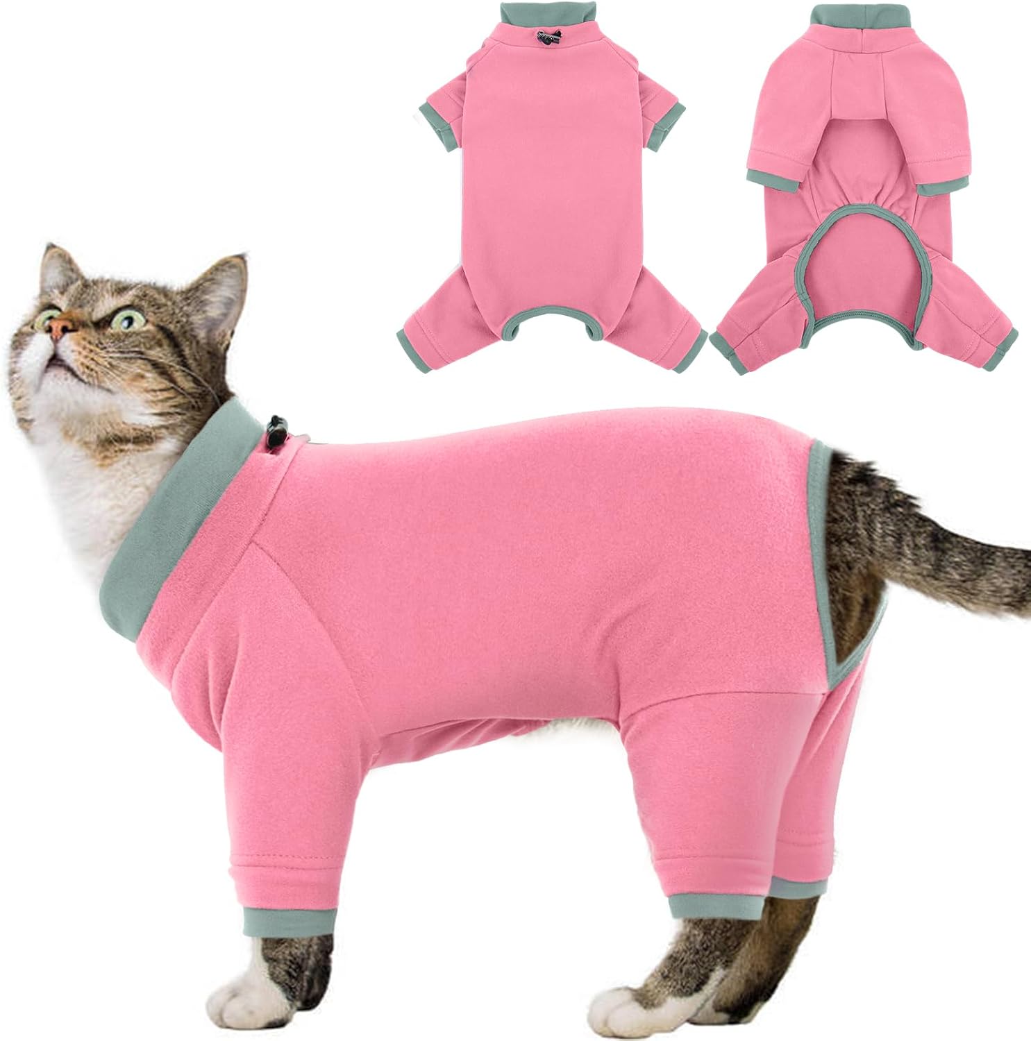 Sticky Cat Clothes Stretchy, Sphynx Hairless Sweater & Pajamas for Cats only, Soft Cat Onesie for Cats After Surgery Female Male & Hair Loss Prevention, Green XL - Image 11