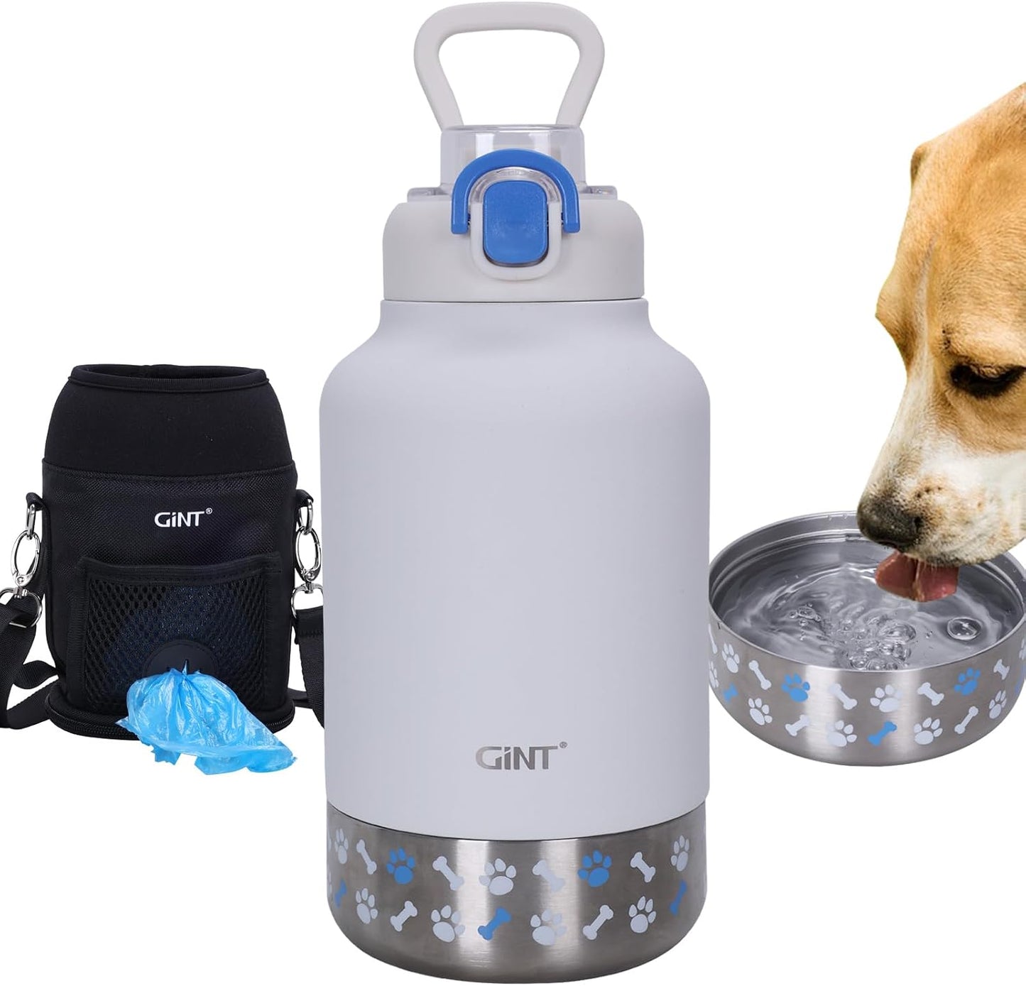 GiNT 37oz Insulated Stainless Steel Dog & Human Water Bottle | Leakproof Travel Dispenser with Detachable 10oz Bowl, 24H Cold/12H Hot, Carrying Case for Walking, Hiking, Camping & Outdoor Travel - Image 10