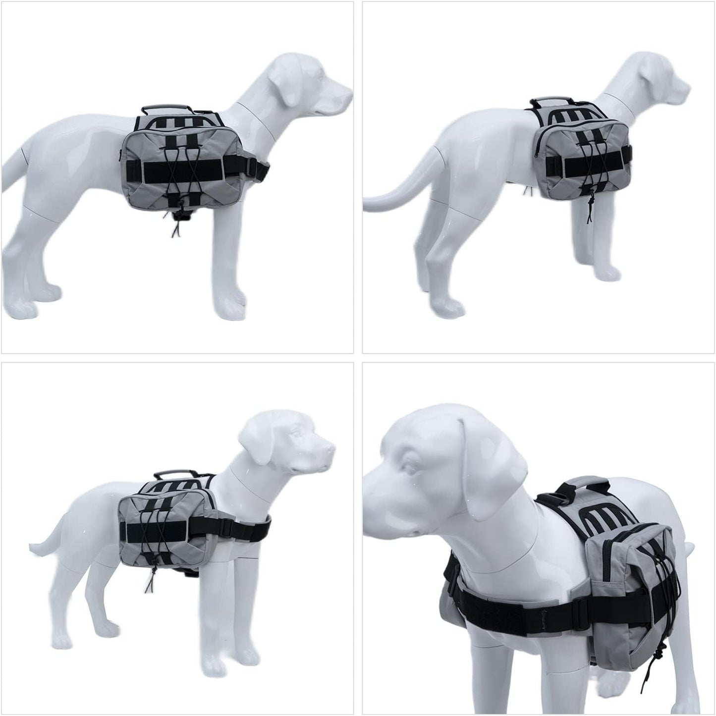 Dual capacious side pockets on tactical dog pack holding water bottles