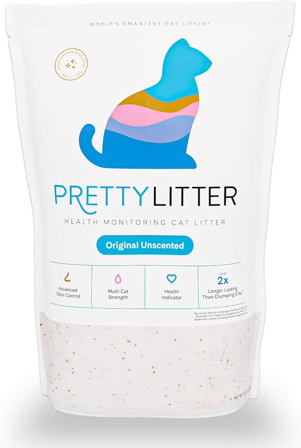 Side profile of PrettyLitter silica gel cat litter bag