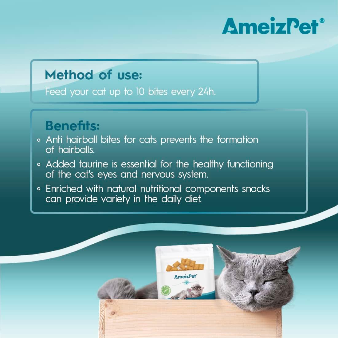 AmeizPet 80 gram packaging demonstrating digestive support and peristalsis benefits.