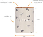 Side view of Pearhead ceramic jar with bone pattern design