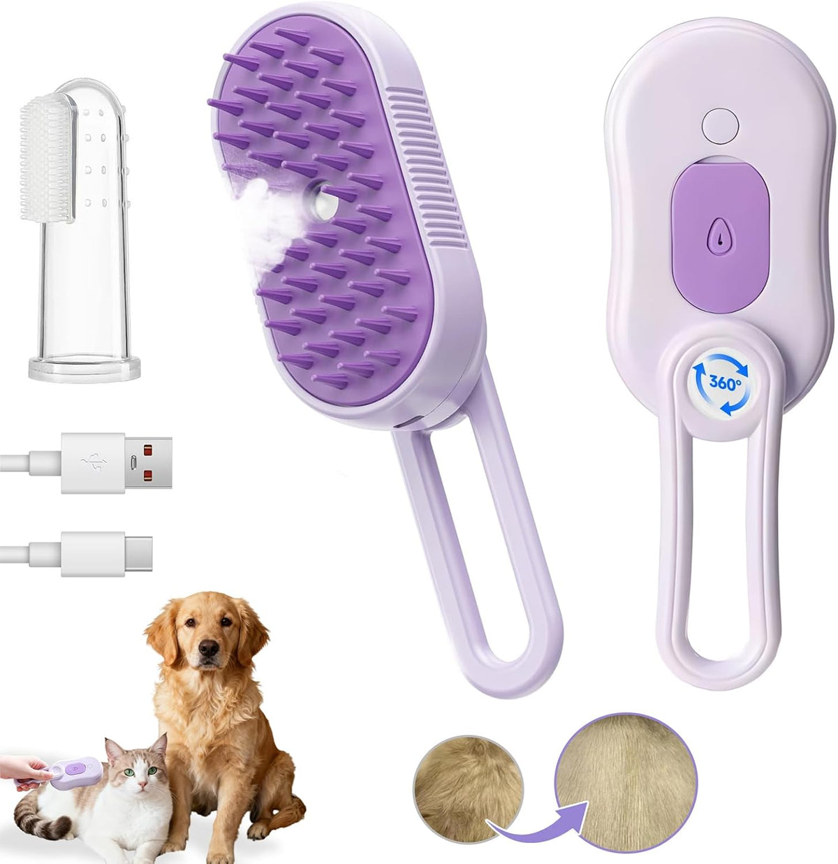 Cats Steam Brush for Cats,Rechargeable Grooming Tool for Cats & Dogs, Anti-Static Design, Delivers Massage, Cleansing, Shedding, Include Flea Comb, Nail Clippers, Pet Toothbrush,Cleaning Solution - Image 9
