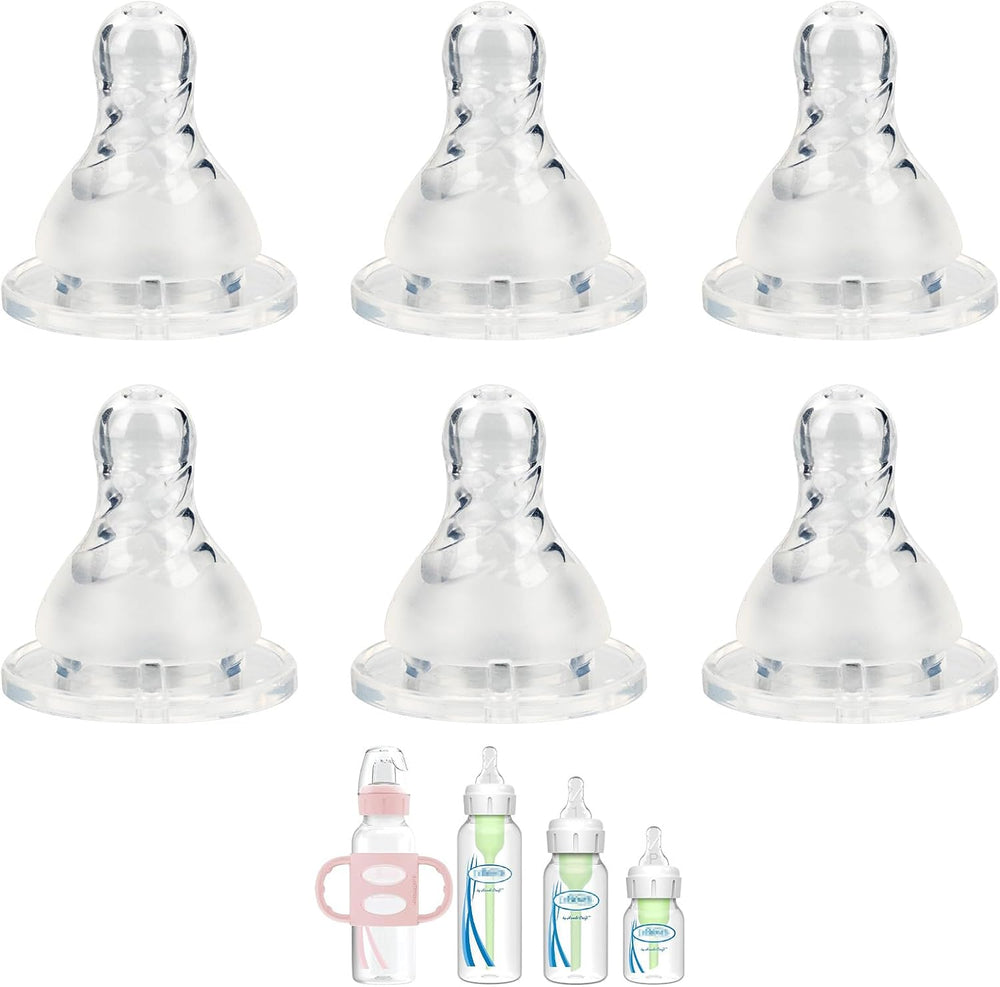 Dr. Brown's Level 2 narrow baby bottle silicone nipple front view of retail packaging.