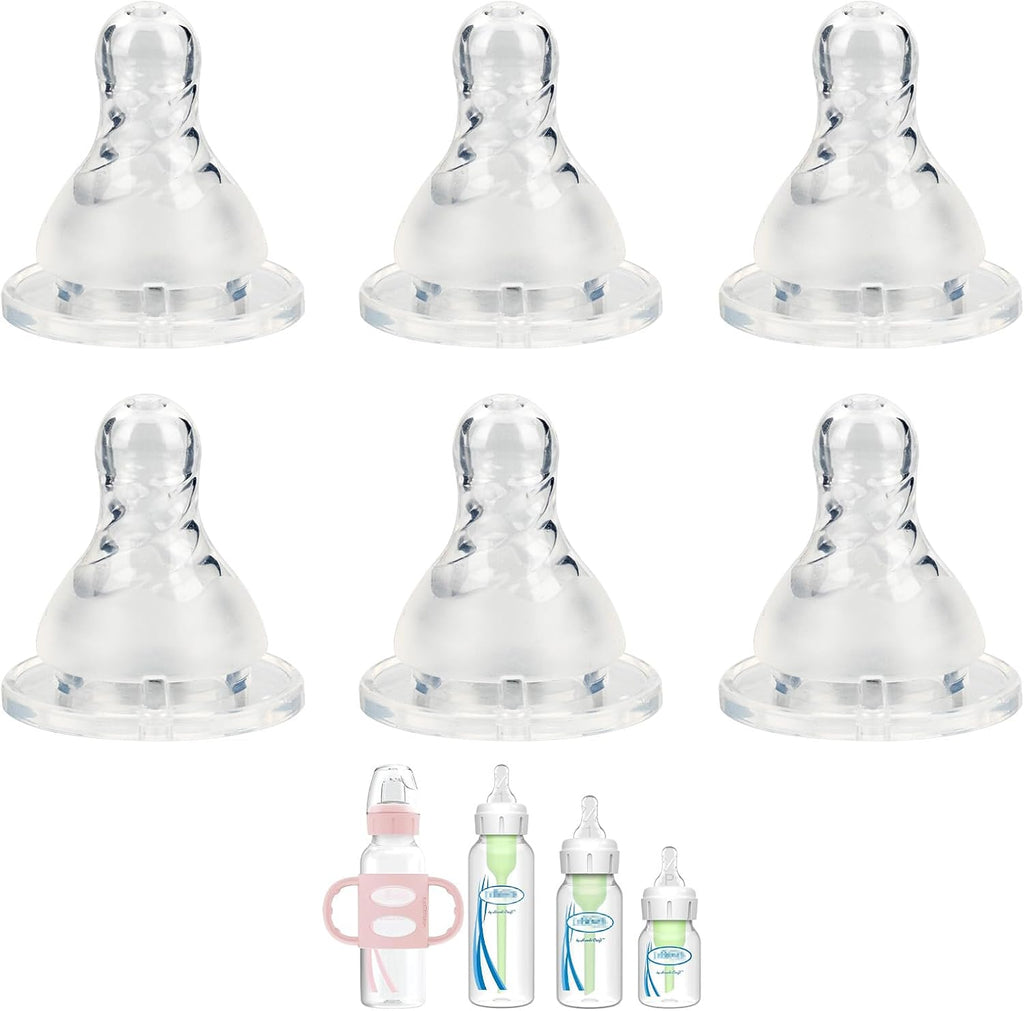 Dr. Brown's Level 2 narrow baby bottle silicone nipple front view of retail packaging.