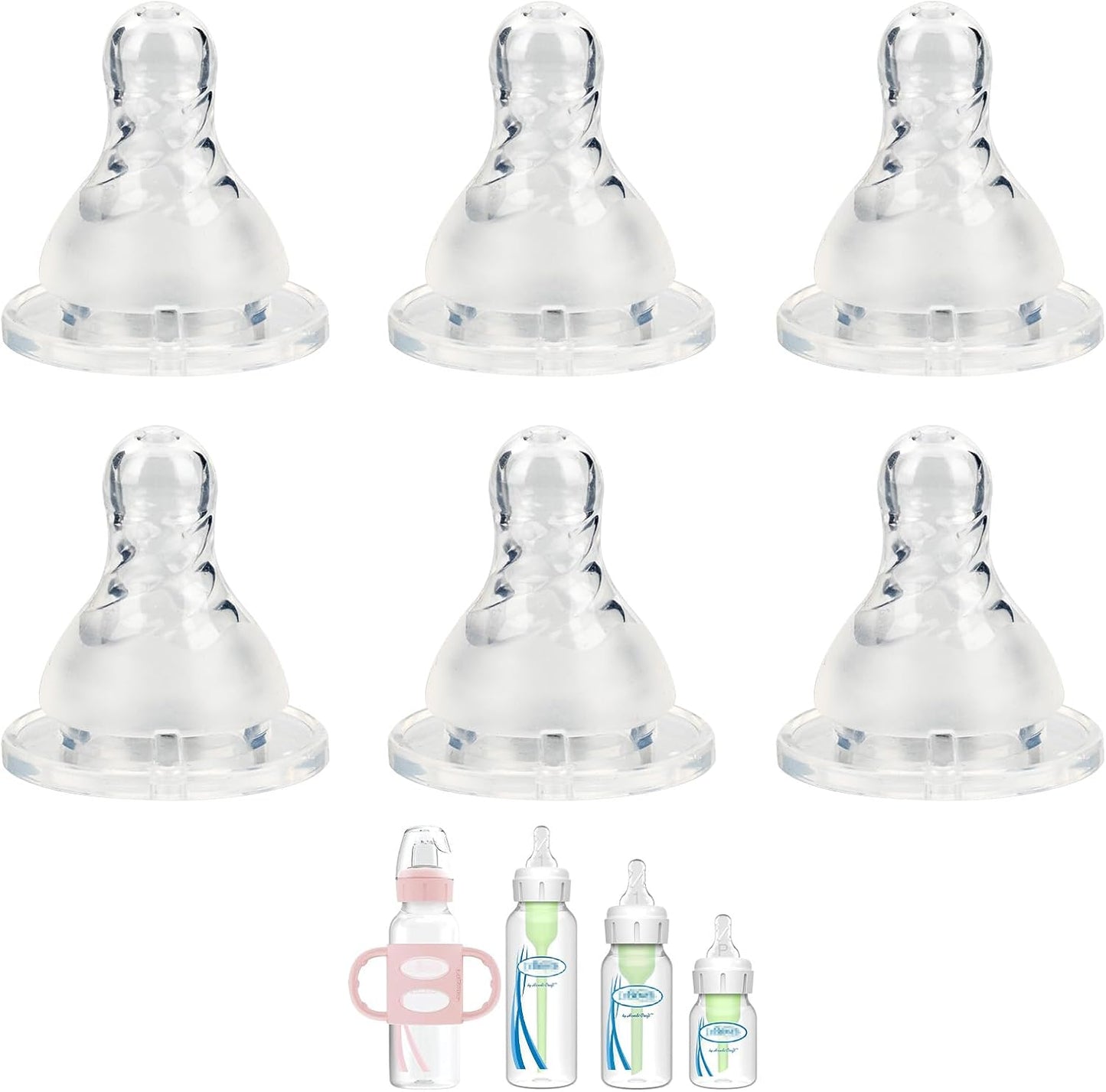 Dr. Brown's Level 2 narrow baby bottle silicone nipple front view of retail packaging.