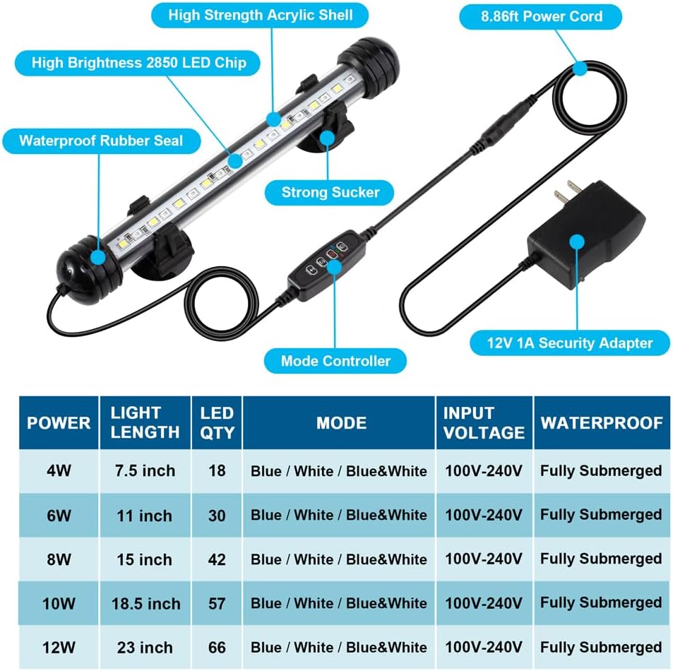 Datoo underwater fish tank LED light bar in aquarium