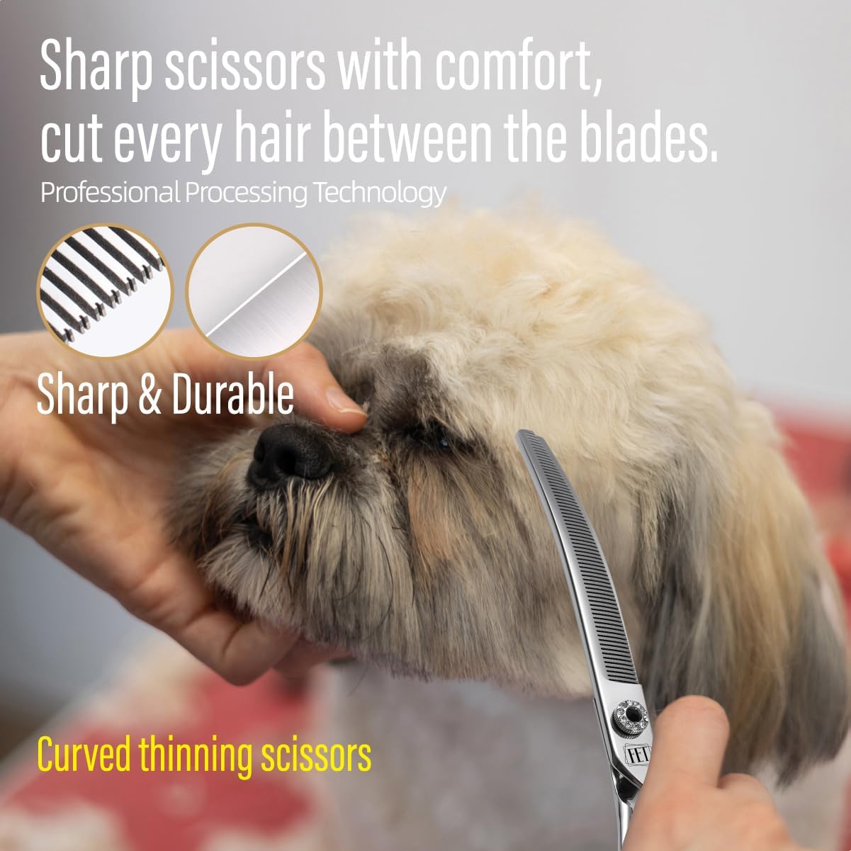 Japanese 440C stainless steel dog grooming scissors blade detail