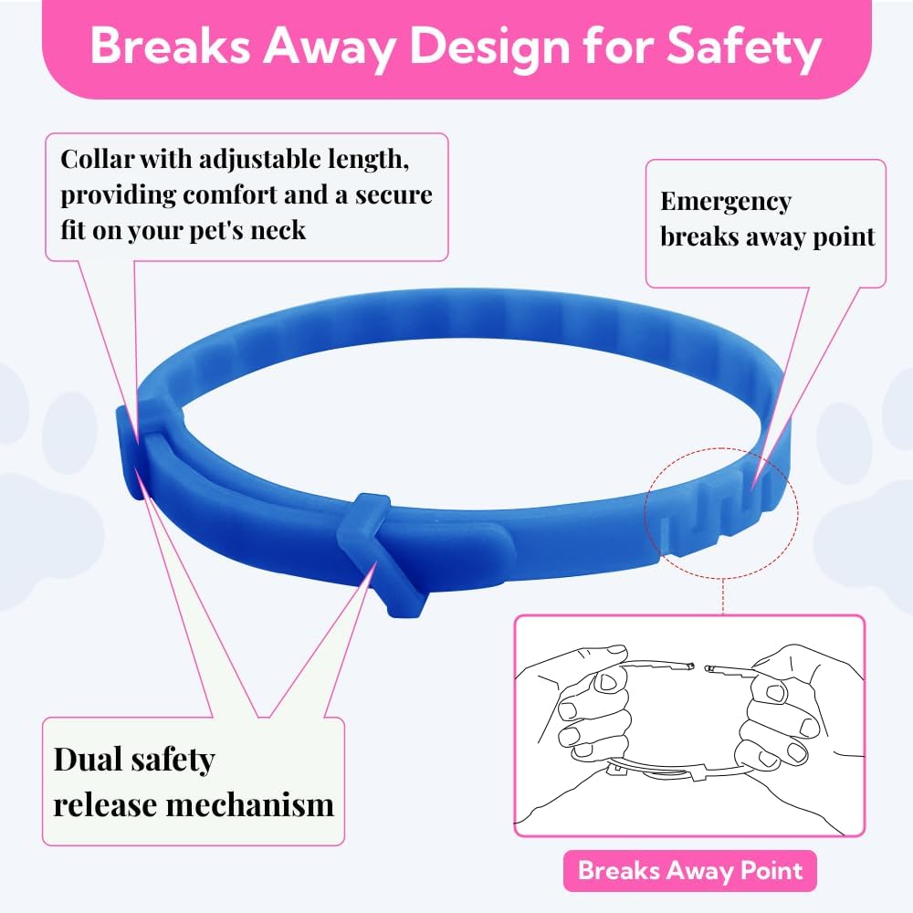 Adjustable cat flea and tick collar with safety mechanism