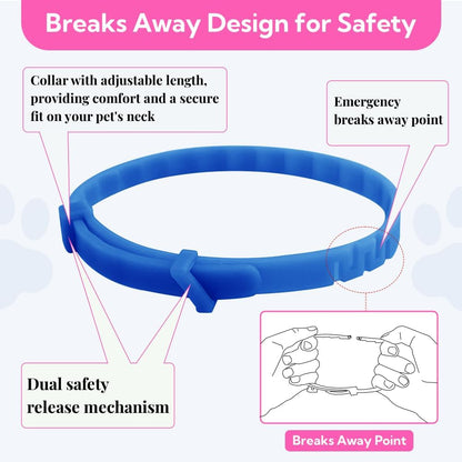Adjustable cat flea and tick collar with safety mechanism