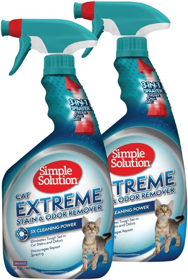 Simple Solution Extreme Cat Stain Eliminator for Strong Odor, Pet Odor Eliminator for Home, Stain Remover for Cats, Kitten Essentials, Floor Cleaner, Urine Destroyer, Carpet Cleaner Spray, 32oz - Image 10