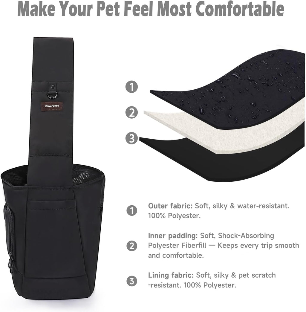 Detailed view of washable base pad in pet sling bag