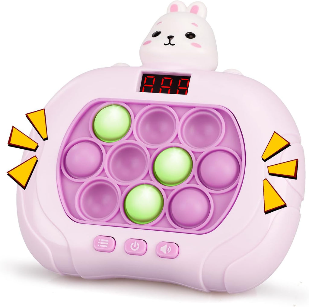 GAPER GO rabbit shaped fast push pop game front view showing light up silicone bubbles