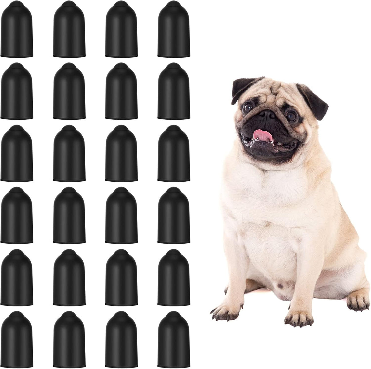 Black reusable rubber tips for anti bark collars size comparison layout