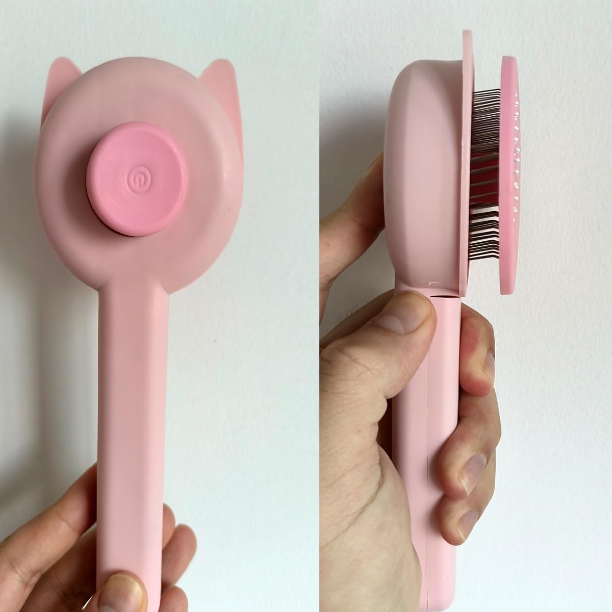 Pink silicone pet shampoo brush and massage glove for bathing dogs and cats.