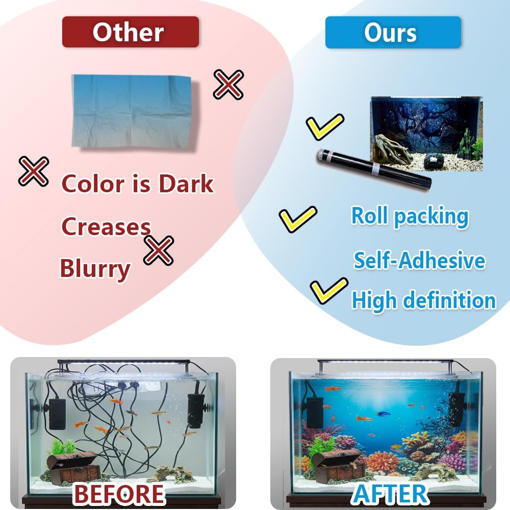 Close up view of the residue free self adhesive backing layer on the LYYAB aquarium decorative poster.